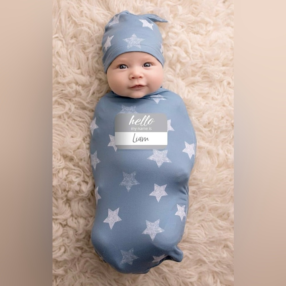 NWOT Itzy Ritzy blue with white stars cocoon & hat swaddle set- size NB